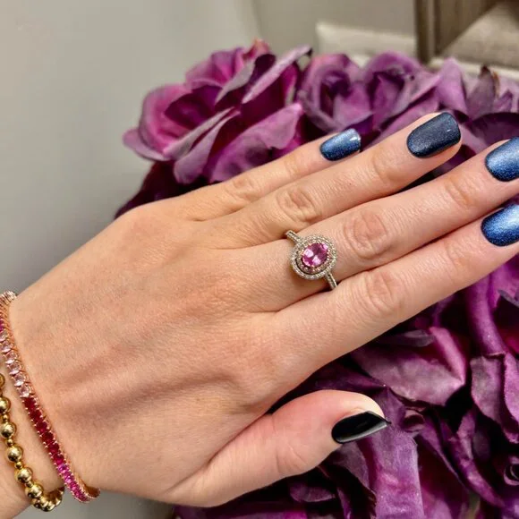 Kay Jewelers Lab-created Pink Sapphire Double Halo Ring with White Sapphires - Picture 4 of 8